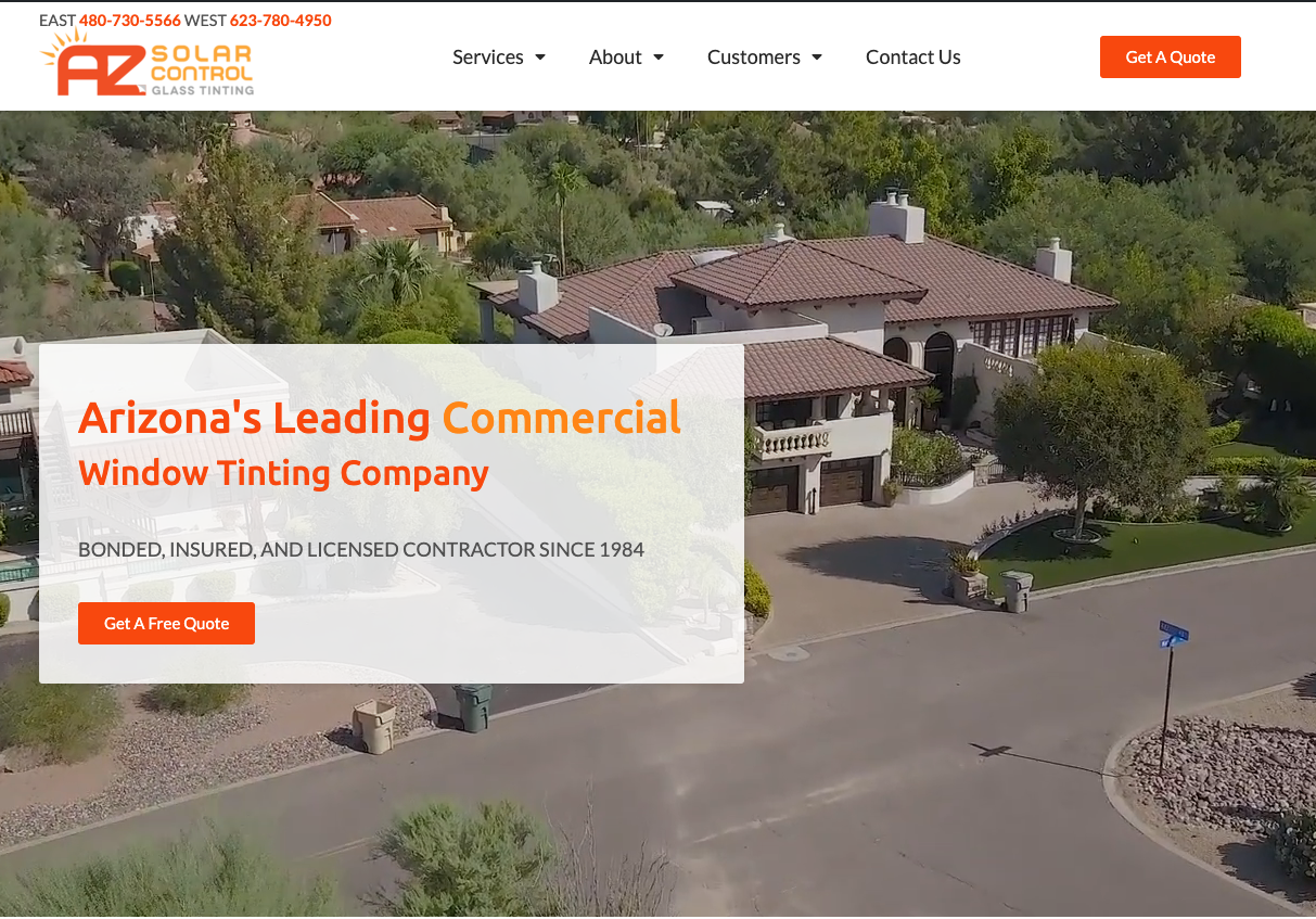 AZ Solar Control window tinting website
