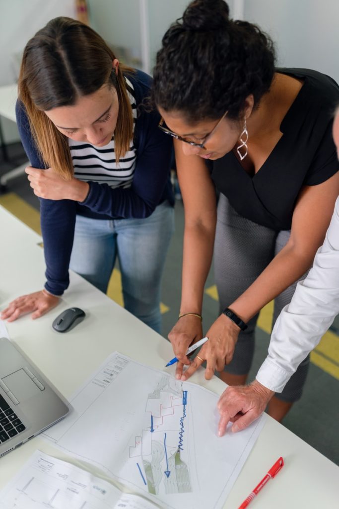 Business team consulting together on an operational workflow