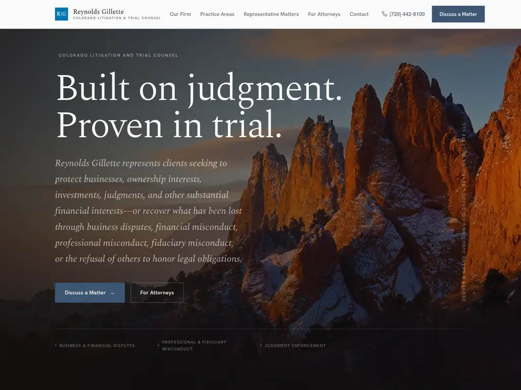 TrialColorado.com website for Reynolds Gillette litigation counsel